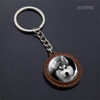 Cute Husky Photo Keychain Keyrings for Women Gifts Wooden Handmade Bohemia Long Pendant Jewellery