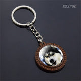 Cute Husky Photo Keychain Keyrings for Women Gifts Wooden Handmade Bohemia Long Pendant Jewellery