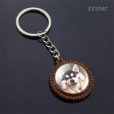 Cute Husky Photo Keychain Keyrings for Women Gifts Wooden Handmade Bohemia Long Pendant Jewellery