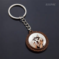 Cute Husky Photo Keychain Keyrings for Women Gifts Wooden Handmade Bohemia Long Pendant Jewellery