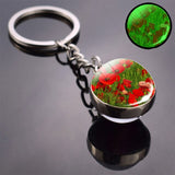 Luminous Flower Key Chain Poppy Flowers Key Ring Double Side Glass Ball Keychain Bohemia Long Chains Pendant Keyring Wholesale