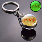 Luminous Flower Key Chain Poppy Flowers Key Ring Double Side Glass Ball Keychain Bohemia Long Chains Pendant Keyring Wholesale