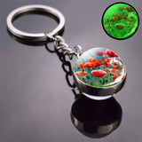 Luminous Flower Key Chain Poppy Flowers Key Ring Double Side Glass Ball Keychain Bohemia Long Chains Pendant Keyring Wholesale