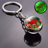 Luminous Flower Key Chain Poppy Flowers Key Ring Double Side Glass Ball Keychain Bohemia Long Chains Pendant Keyring Wholesale