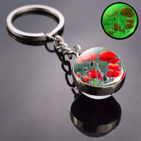 Luminous Flower Key Chain Poppy Flowers Key Ring Double Side Glass Ball Keychain Bohemia Long Chains Pendant Keyring Wholesale