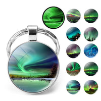 Luminous Keyring Northern Lights Keychain Glow In The Dark Glass Metal Key Chain Night Sky Art Keychain Astronomy Lover Gift