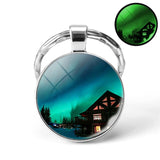 Luminous Keyring Northern Lights Keychain Glow In The Dark Glass Metal Key Chain Night Sky Art Keychain Astronomy Lover Gift