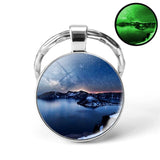 Luminous Keyring Northern Lights Keychain Glow In The Dark Glass Metal Key Chain Night Sky Art Keychain Astronomy Lover Gift