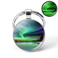 Luminous Keyring Northern Lights Keychain Glow In The Dark Glass Metal Key Chain Night Sky Art Keychain Astronomy Lover Gift