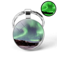 Luminous Keyring Northern Lights Keychain Glow In The Dark Glass Metal Key Chain Night Sky Art Keychain Astronomy Lover Gift