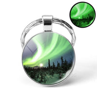 Luminous Keyring Northern Lights Keychain Glow In The Dark Glass Metal Key Chain Night Sky Art Keychain Astronomy Lover Gift