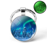 Luminous Keyring Northern Lights Keychain Glow In The Dark Glass Metal Key Chain Night Sky Art Keychain Astronomy Lover Gift