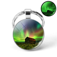 Luminous Keyring Northern Lights Keychain Glow In The Dark Glass Metal Key Chain Night Sky Art Keychain Astronomy Lover Gift