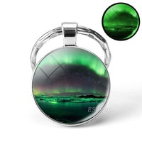 Luminous Keyring Northern Lights Keychain Glow In The Dark Glass Metal Key Chain Night Sky Art Keychain Astronomy Lover Gift