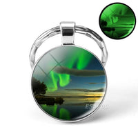 Luminous Keyring Northern Lights Keychain Glow In The Dark Glass Metal Key Chain Night Sky Art Keychain Astronomy Lover Gift