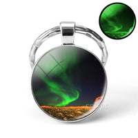 Luminous Keyring Northern Lights Keychain Glow In The Dark Glass Metal Key Chain Night Sky Art Keychain Astronomy Lover Gift