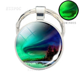 Luminous Keyring Northern Lights Keychain Glow In The Dark Glass Metal Key Chain Night Sky Art Keychain Astronomy Lover Gift