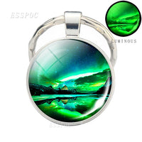 Luminous Keyring Northern Lights Keychain Glow In The Dark Glass Metal Key Chain Night Sky Art Keychain Astronomy Lover Gift