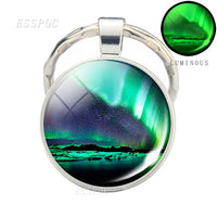 Luminous Keyring Northern Lights Keychain Glow In The Dark Glass Metal Key Chain Night Sky Art Keychain Astronomy Lover Gift