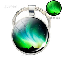 Luminous Keyring Northern Lights Keychain Glow In The Dark Glass Metal Key Chain Night Sky Art Keychain Astronomy Lover Gift