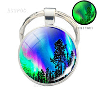 Luminous Keyring Northern Lights Keychain Glow In The Dark Glass Metal Key Chain Night Sky Art Keychain Astronomy Lover Gift