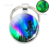 Luminous Keyring Northern Lights Keychain Glow In The Dark Glass Metal Key Chain Night Sky Art Keychain Astronomy Lover Gift