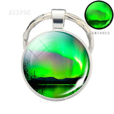 Luminous Keyring Northern Lights Keychain Glow In The Dark Glass Metal Key Chain Night Sky Art Keychain Astronomy Lover Gift