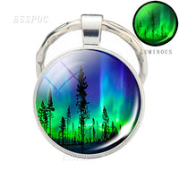 Luminous Keyring Northern Lights Keychain Glow In The Dark Glass Metal Key Chain Night Sky Art Keychain Astronomy Lover Gift