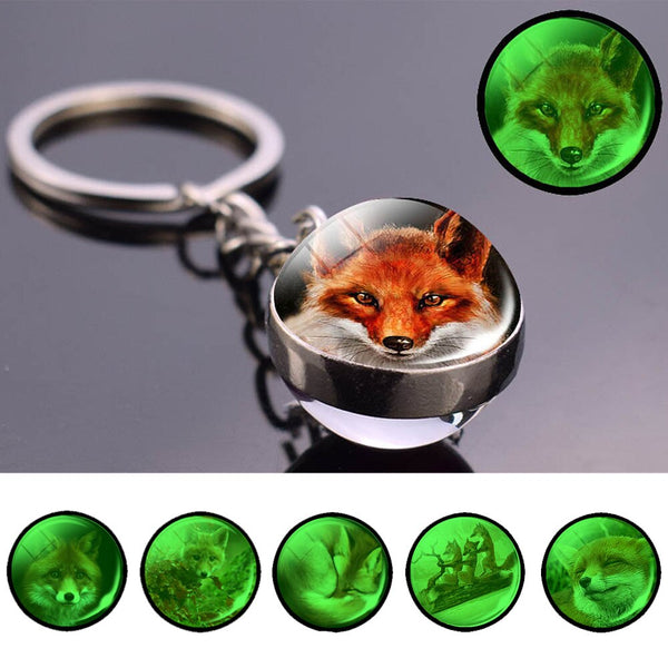 Fox Keychain Glass Ball Pendant Red Fox Stuff Key Rings Animal Key Chain Luminous Ball Men Women Gifts Wholesale