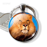 Charm Glass Cabochon Keychain Keyrings Lion Photo Handmade Keychains for Women Bag Chain Men Car Keyring Accessories