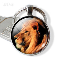 Charm Glass Cabochon Keychain Keyrings Lion Photo Handmade Keychains for Women Bag Chain Men Car Keyring Accessories