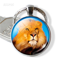 Charm Glass Cabochon Keychain Keyrings Lion Photo Handmade Keychains for Women Bag Chain Men Car Keyring Accessories