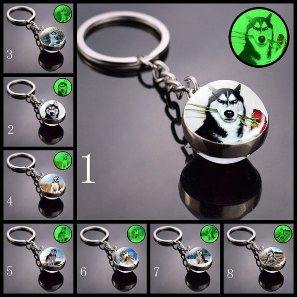 2020 Luminous Glass Ball Keychain Keyrings Cool Hip Hop Husky Photo Glow in the Night Keychains for Women Girlfriend Gifts