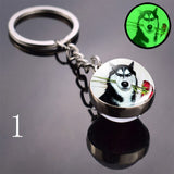 2020 Luminous Glass Ball Keychain Keyrings Cool Hip Hop Husky Photo Glow in the Night Keychains for Women Girlfriend Gifts