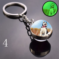 2020 Luminous Glass Ball Keychain Keyrings Cool Hip Hop Husky Photo Glow in the Night Keychains for Women Girlfriend Gifts