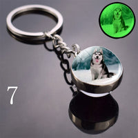 2020 Luminous Glass Ball Keychain Keyrings Cool Hip Hop Husky Photo Glow in the Night Keychains for Women Girlfriend Gifts