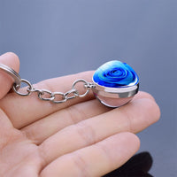 Rose Keychain Blue Enchantress Picture Double Side Cabochon Glass Ball Keychain Rose for Men for Women Valentines Gifts