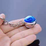 Rose Keychain Blue Enchantress Picture Double Side Cabochon Glass Ball Keychain Rose for Men for Women Valentines Gifts