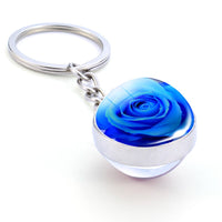 Rose Keychain Blue Enchantress Picture Double Side Cabochon Glass Ball Keychain Rose for Men for Women Valentines Gifts