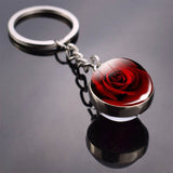 Rose Keychain Blue Enchantress Picture Double Side Cabochon Glass Ball Keychain Rose for Men for Women Valentines Gifts