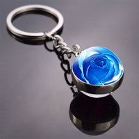 Rose Keychain Blue Enchantress Picture Double Side Cabochon Glass Ball Keychain Rose for Men for Women Valentines Gifts