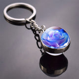 Rose Keychain Blue Enchantress Picture Double Side Cabochon Glass Ball Keychain Rose for Men for Women Valentines Gifts