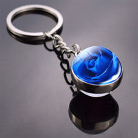 Rose Keychain Blue Enchantress Picture Double Side Cabochon Glass Ball Keychain Rose for Men for Women Valentines Gifts