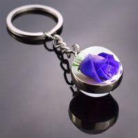 Rose Keychain Blue Enchantress Picture Double Side Cabochon Glass Ball Keychain Rose for Men for Women Valentines Gifts