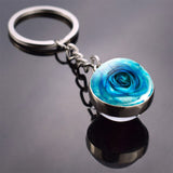 Rose Keychain Blue Enchantress Picture Double Side Cabochon Glass Ball Keychain Rose for Men for Women Valentines Gifts