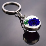 Rose Keychain Blue Enchantress Picture Double Side Cabochon Glass Ball Keychain Rose for Men for Women Valentines Gifts