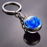 Rose Keychain Blue Enchantress Picture Double Side Cabochon Glass Ball Keychain Rose for Men for Women Valentines Gifts