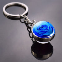 Rose Keychain Blue Enchantress Picture Double Side Cabochon Glass Ball Keychain Rose for Men for Women Valentines Gifts