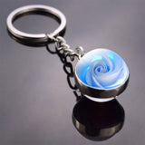 Rose Keychain Blue Enchantress Picture Double Side Cabochon Glass Ball Keychain Rose for Men for Women Valentines Gifts