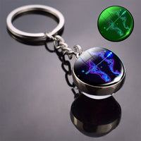 Glowing 12 Constellation Keychain Luminous Glass Ball Pendant Zodiac Key Rings Birthday Gift Scorpio Leo Libra Keyrings